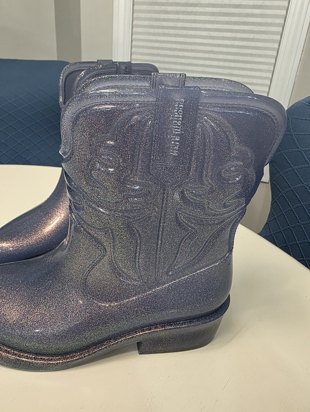 Mini Melissa Texas Boot Blue Glitter Cowboy Boot Big Kids Size 3 - Picture 6 of 7